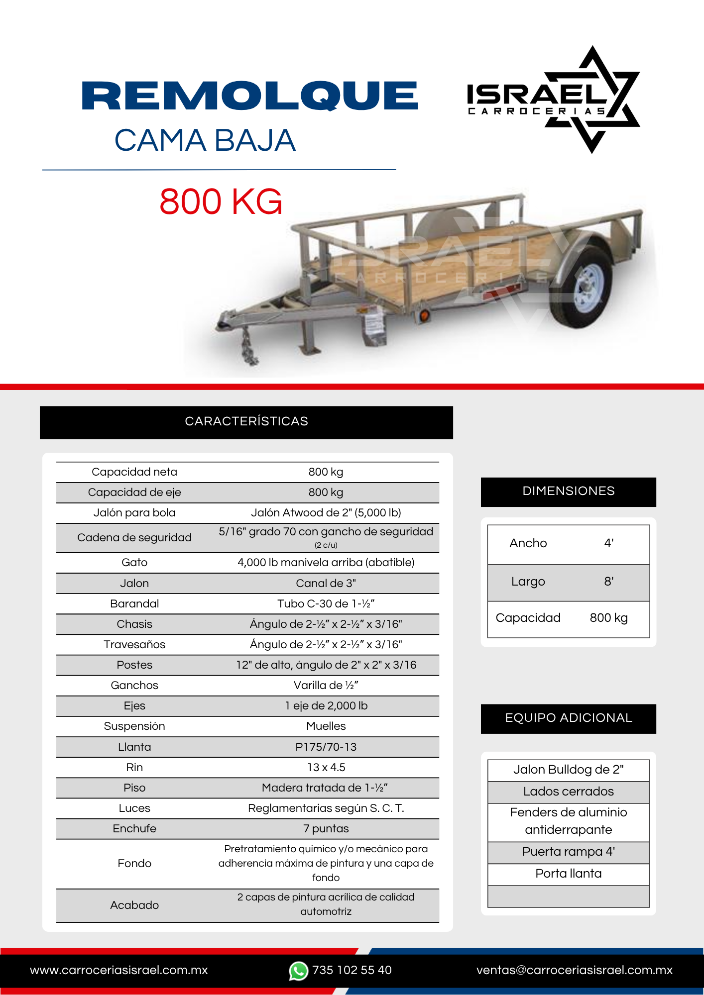 2. FICHA TÉCNICA - CAMA BAJA 800 KG
